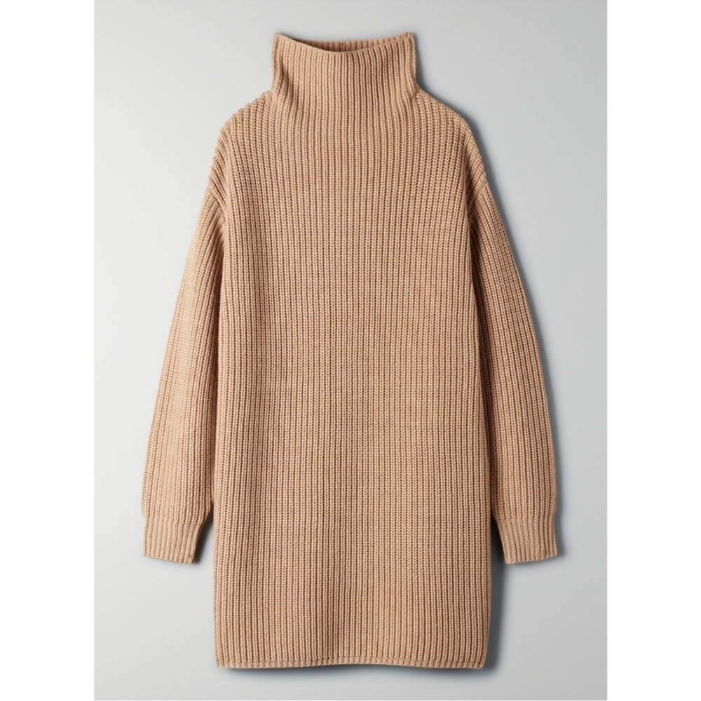 NEW Aritzia Wilfred MONTPELLIER DRESS Tan Brown 100% Merino Wool Sz Small Camel